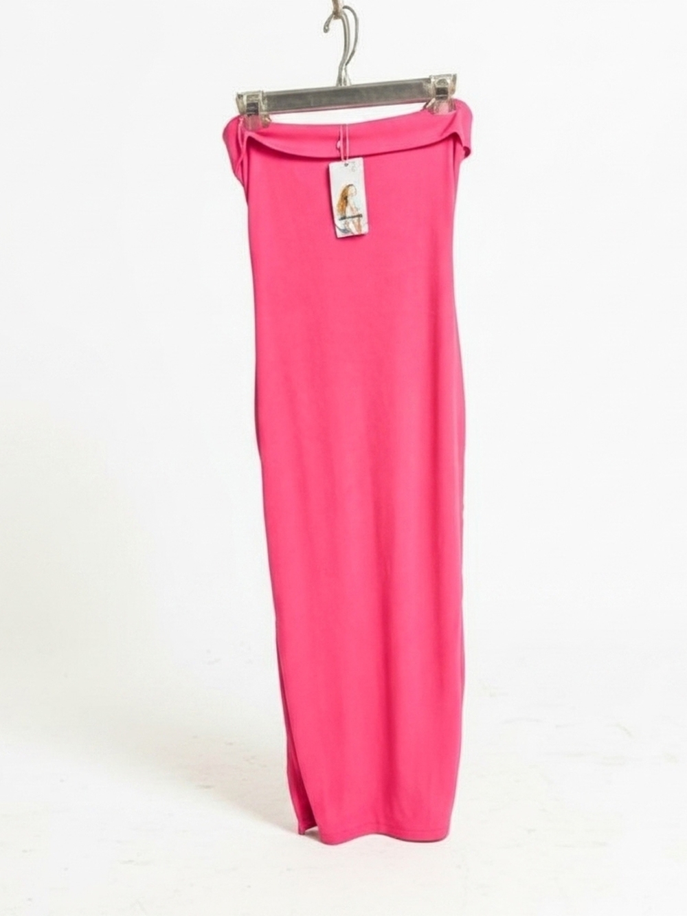 NWT Hot Pink Strapless Column Dress Cuffed Neckline Bodycon Women's Size Small - Picture 3 of 10